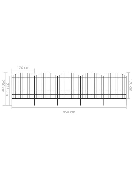 Zahradní plot s hroty ocel (1,75–2) x 8,5 m černý