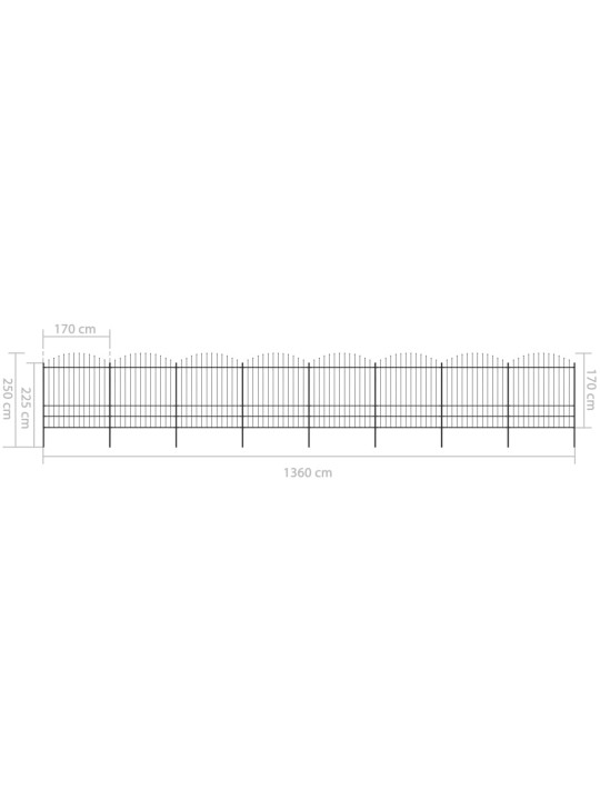 Zahradní plot s hroty ocel (1,75–2) x 13,6 m černý