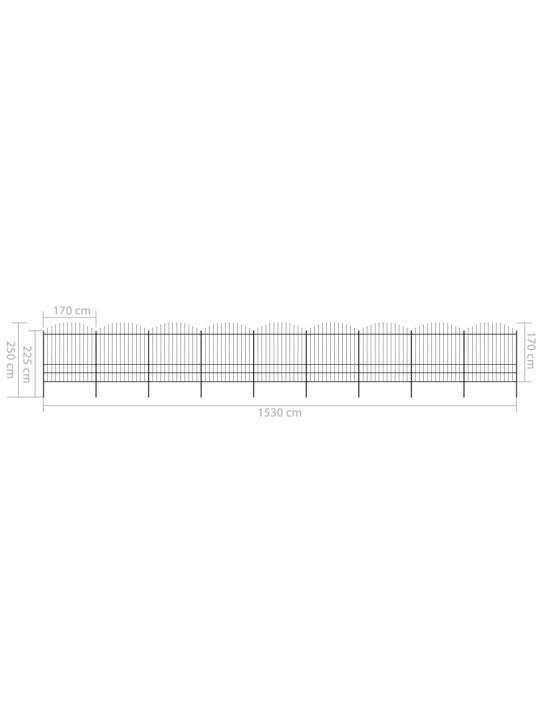 Zahradní plot s hroty ocel (1,75–2) x 15,3 m černý