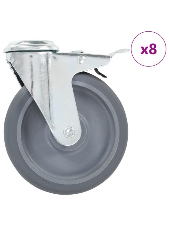 8 ks otočná kolečka s otvorem pro šroub 125 mm