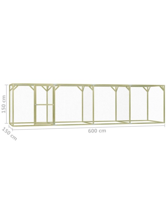Klec pro kuřata 1,5 x 6 x 1,5 m impregnovaná borovice