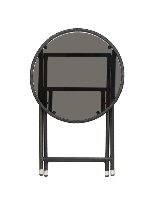 Čajový stolek černý 60 cm polyratan a tvrzené sklo