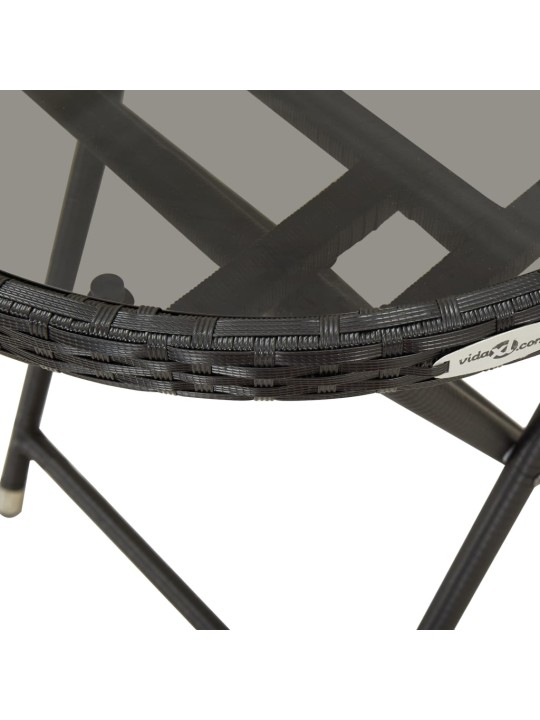 Čajový stolek černý 60 cm polyratan a tvrzené sklo