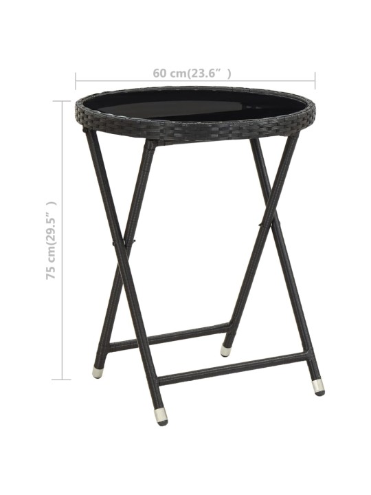 Čajový stolek černý 60 cm polyratan a tvrzené sklo