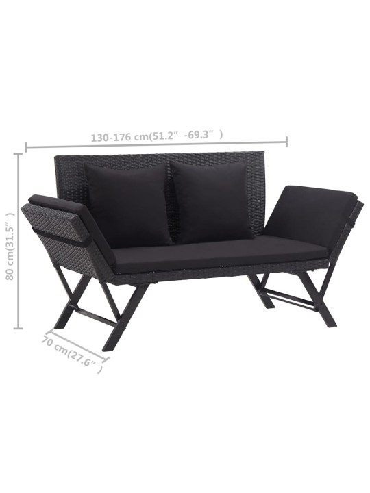 Zahradní lavice s poduškami 176 cm černá polyratan