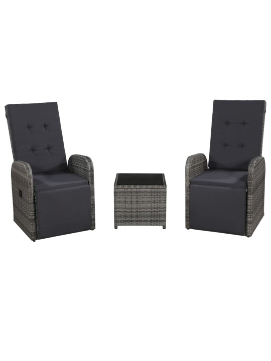 3dílný bistro set s poduškami polyratan šedý