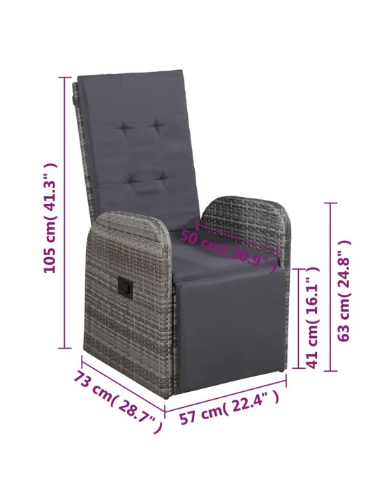 3dílný bistro set s poduškami polyratan šedý