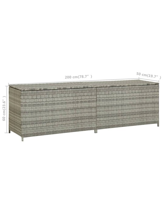 Zahradní úložný box polyratan 200 x 50 x 60 cm šedý