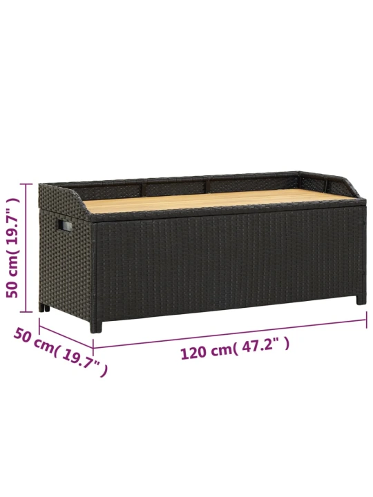 Zahradní lavice s úložným prostorem 120 cm polyratan černá
