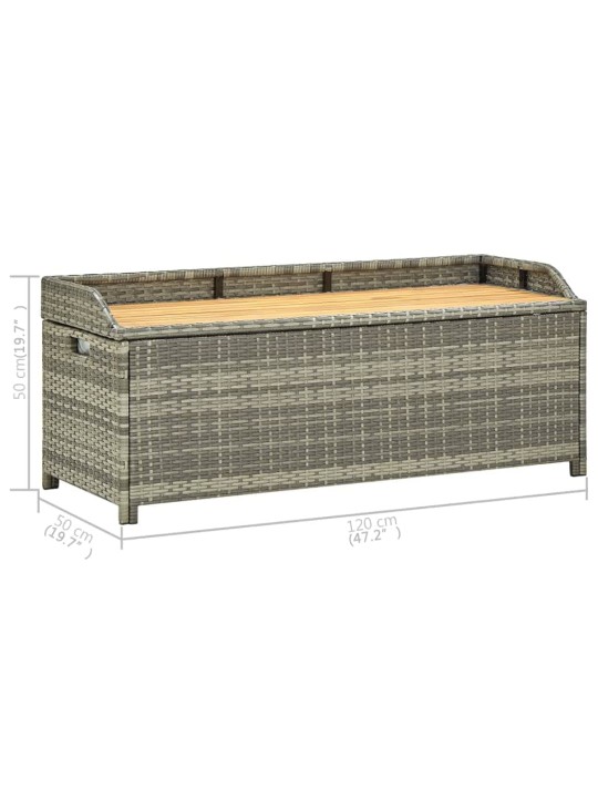 Zahradní lavice s úložným prostorem 120 cm polyratan šedá