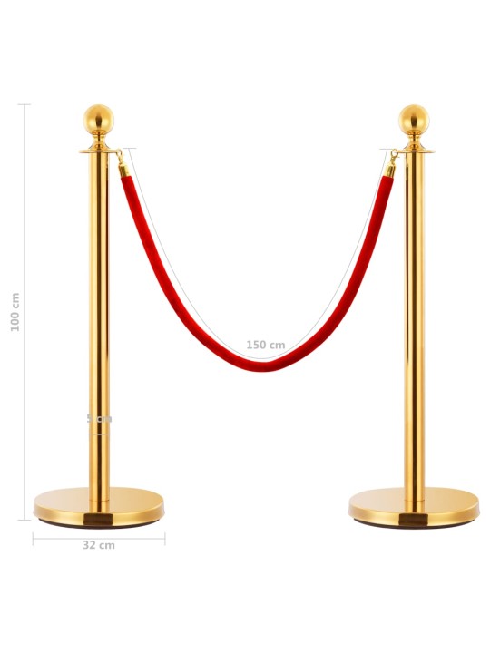 3dílná sada VIP vymezovacích sloupků nerezová ocel zlatá