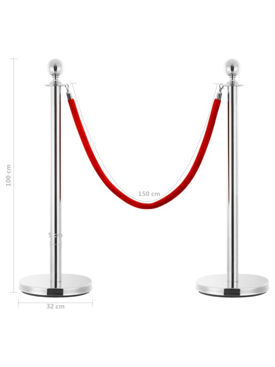 3dílná sada VIP vymezovacích sloupků nerezová ocel stříbrná