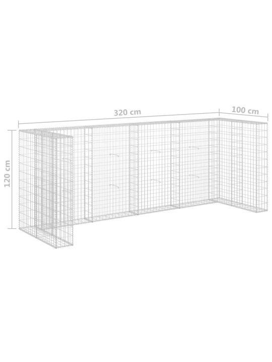 Gabionová zástěna pro popelnice pozinkovaná ocel 320x100x120 cm