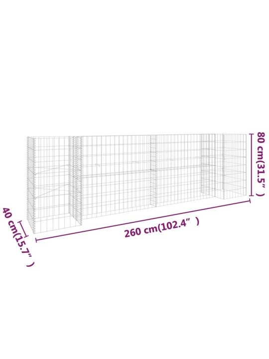 Gabionový truhlík ve tvaru písmene H ocelový drát 260x40x80 cm