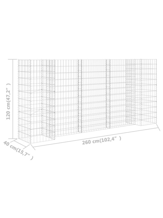Gabionový truhlík ve tvaru písmene H ocelový drát 260x40x120 cm