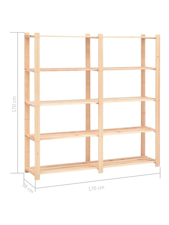 Úložný regál 5 polic 170 x 38 x 170 cm masivní borovice 500 kg