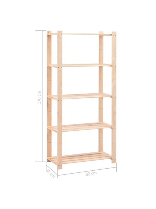 Úložný regál 5 polic 80x38x170 cm masivní borovice 250 kg