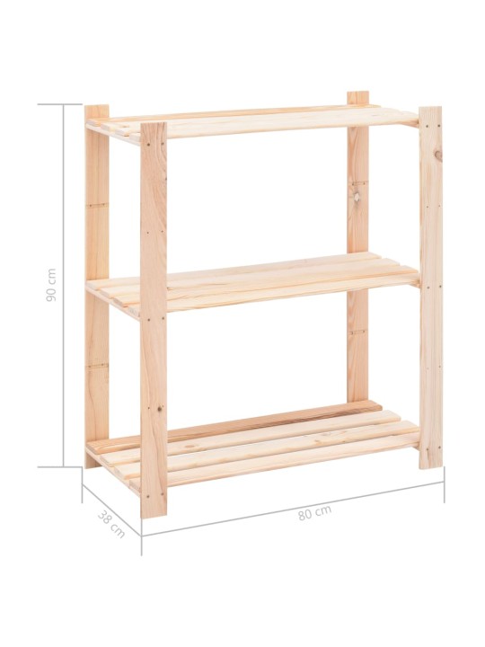 Úložný regál 3 police 80 x 38 x 90 cm masivní borovice 150 kg