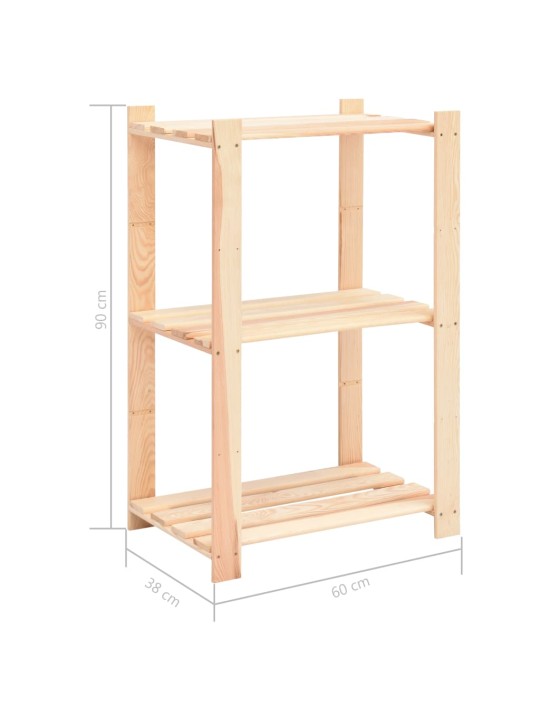 Úložný regál 3 police 60 x 38 x 90 cm masivní borovice 150 kg