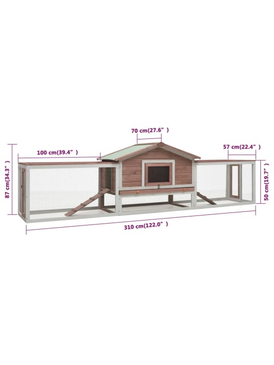 Králíkárna moka 310x70x87  cm masivní borové a jedlové dřevo