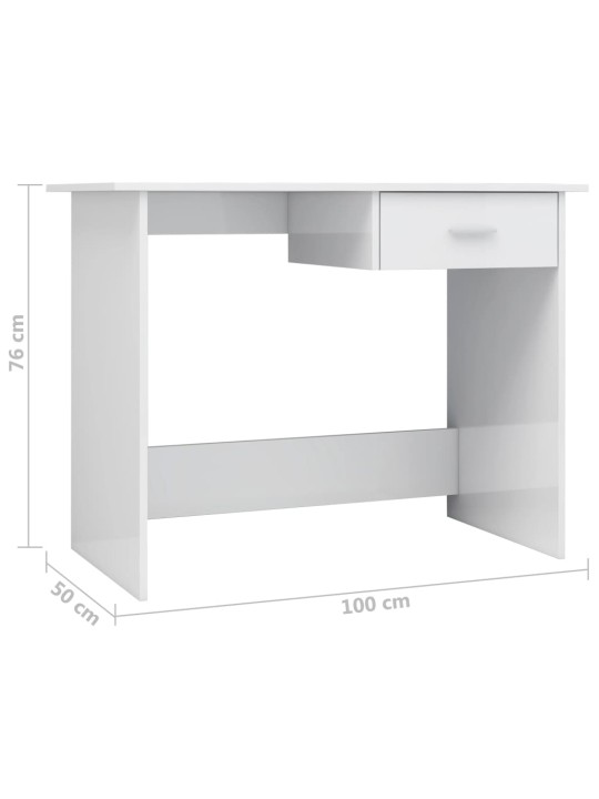 Psací stůl bílý s vysokým leskem 100x50x76 cm kompozitní dřevo