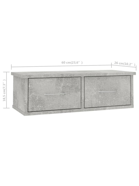 Nástěnná police se zásuvkami šedá 60x26x18,5cm kompozitní dřevo