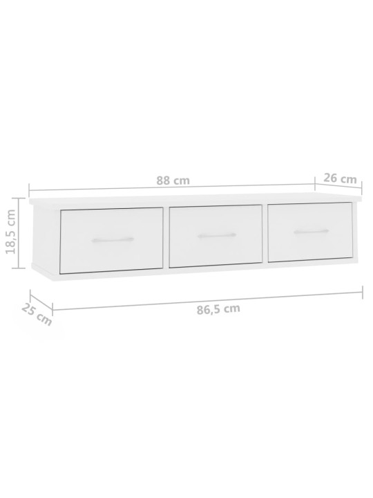 Nástěnná police se zásuvkami bílá 88x26x18,5cm kompozitní dřevo