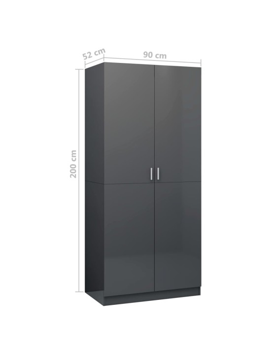 Šatní skříň šedá s vysokým leskem 90 x 52 x 200 cm dřevotříska