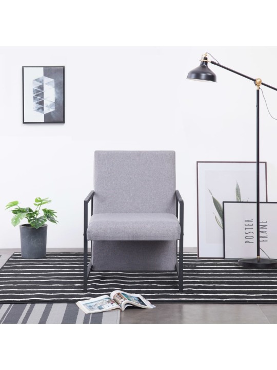 Křeslo s chromovanými nohami světle šedé textil