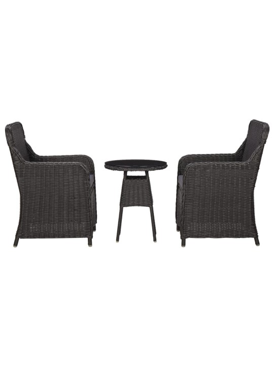 3dílný bistro set s poduškami polyratan černý