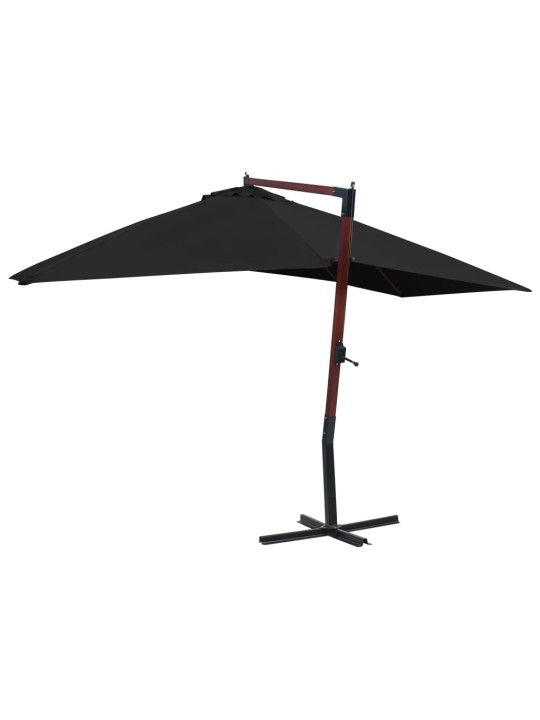 Závěsný slunečník s dřevěnou tyčí 400 x 300 cm černý