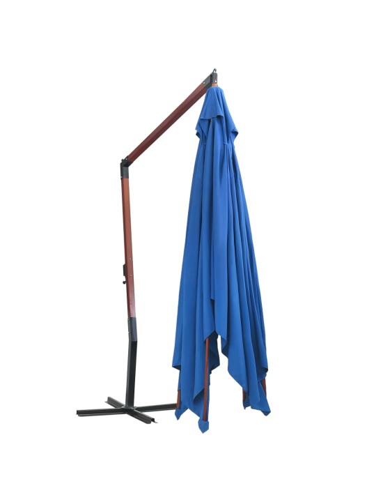 Závěsný slunečník s dřevěnou tyčí 400 x 300 cm modrý