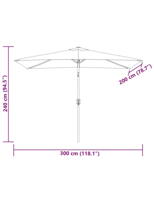Zahradní slunečník s kovovou tyčí 300 x 200 cm černý
