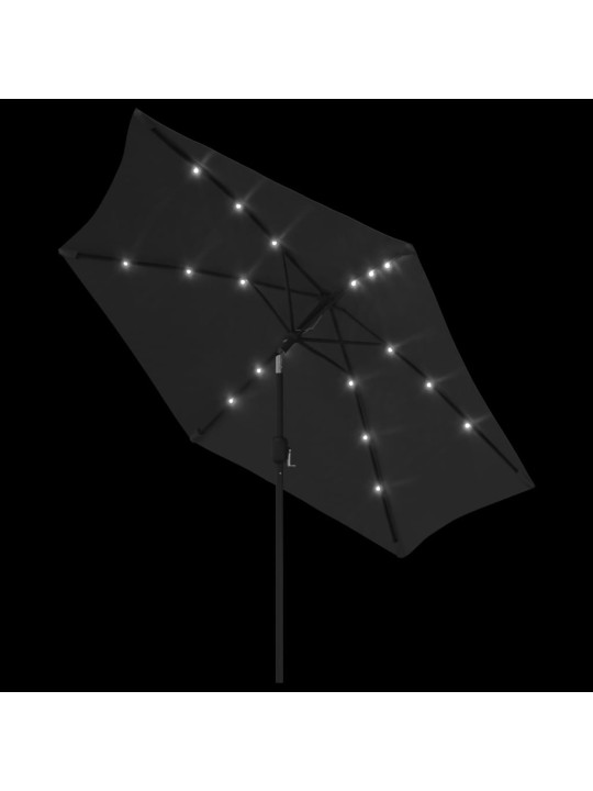 Zahradní slunečník s LED světly ocelová tyč 300 cm černý