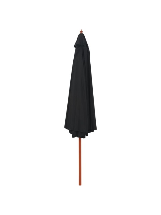 Zahradní slunečník s dřevěnou tyčí 350 cm černý