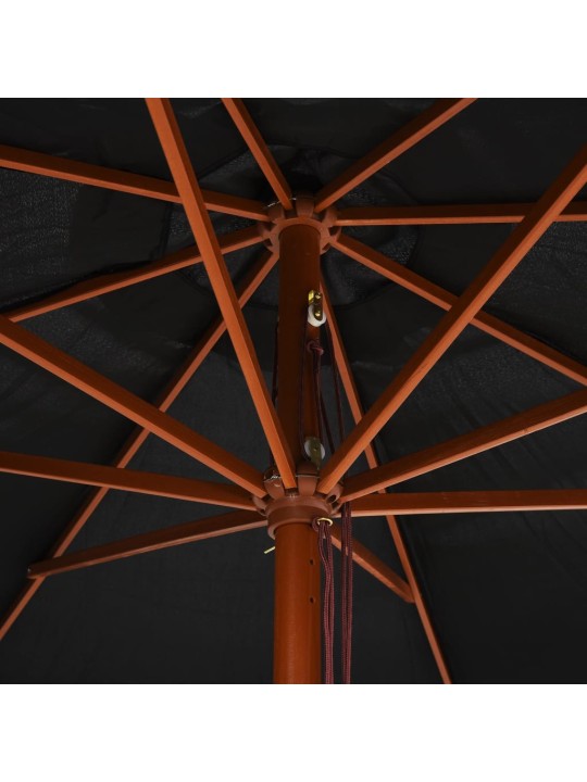 Zahradní slunečník s dřevěnou tyčí 350 cm černý