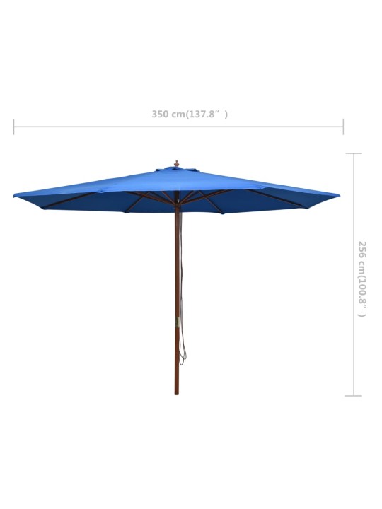 Zahradní slunečník s dřevěnou tyčí 350 cm modrý