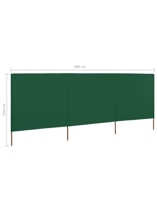 3dílná zástěna proti větru textil 400 x 80 cm zelená