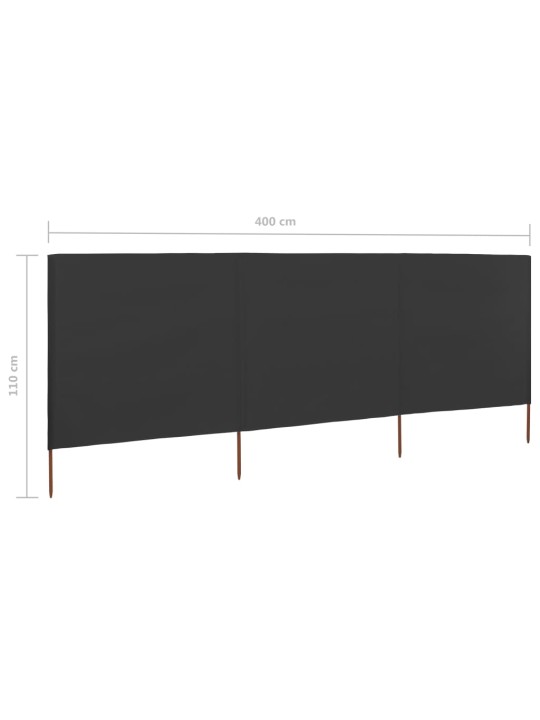 3dílná zástěna proti větru textil 400 x 80 cm antracitová