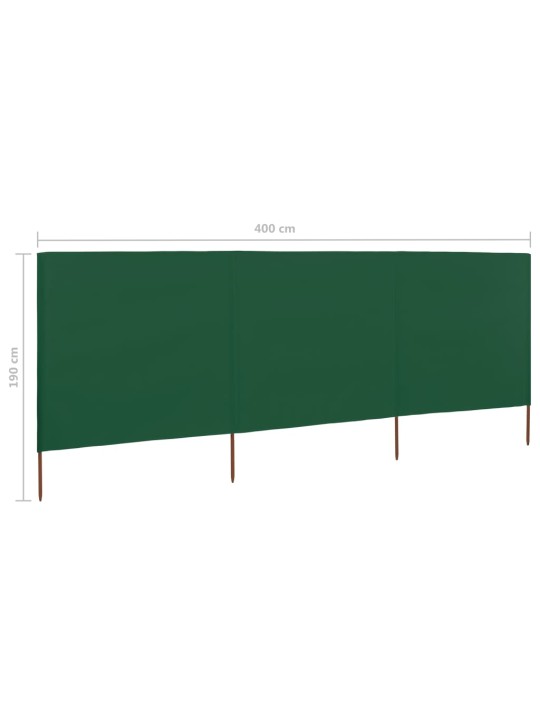 3dílná zástěna proti větru látková 400 x 160 cm zelená
