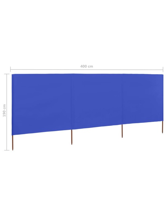 3dílná zástěna proti větru látková 400 x 160 cm azurově modrá