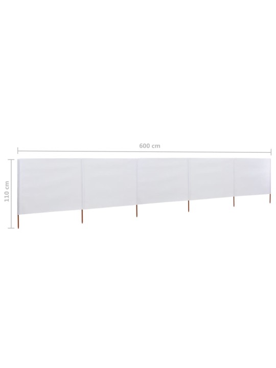 5dílná zástěna proti větru látková 600 x 80 cm pískově bílá
