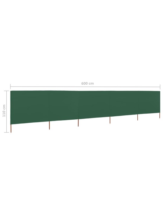 5dílná zástěna proti větru látková 600 x 80 cm zelená
