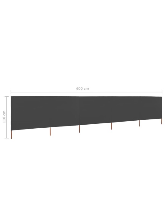 6dílná zástěna proti větru látková 600 x 80 cm antracitová