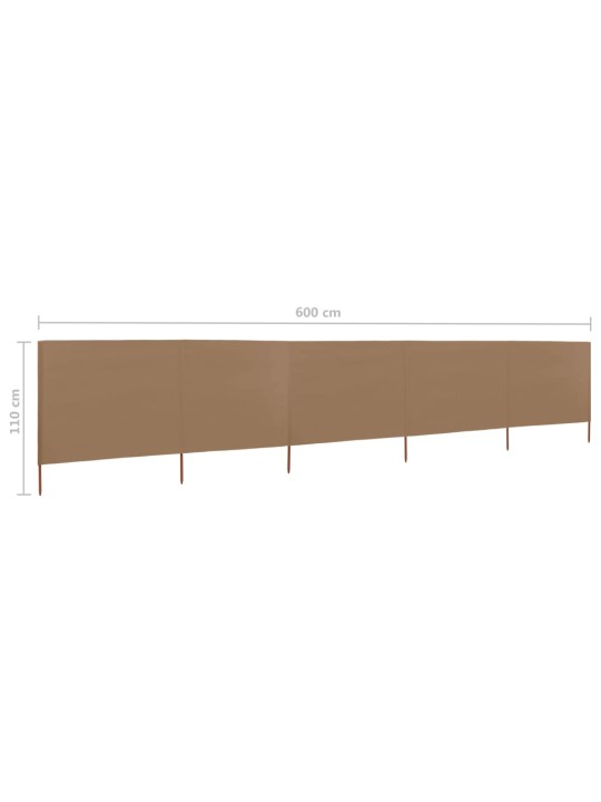 5dílná zástěna proti větru látková 600 x 80 cm taupe
