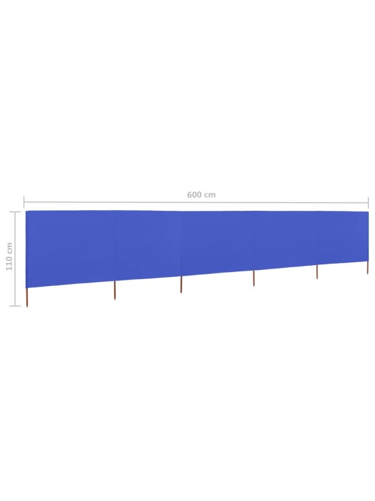 5dílná zástěna proti větru látková 600 x 80 cm azurově modrá