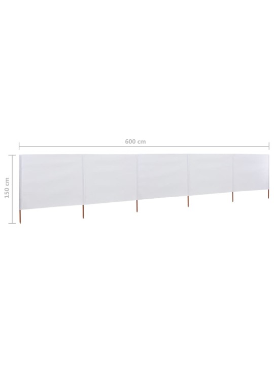 5dílná zástěna proti větru textil 600 x 120 cm pískově bílá