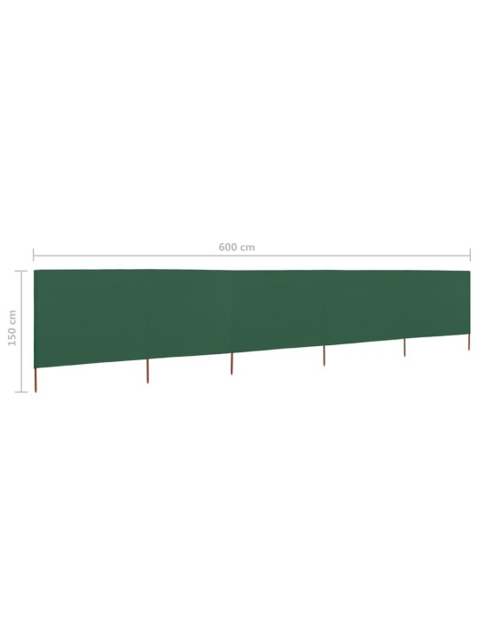 5dílná zástěna proti větru textil 600 x 120 cm zelená