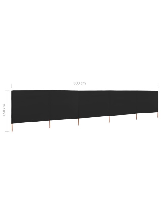 5dílná zástěna proti větru textil 600 x 120 cm černá