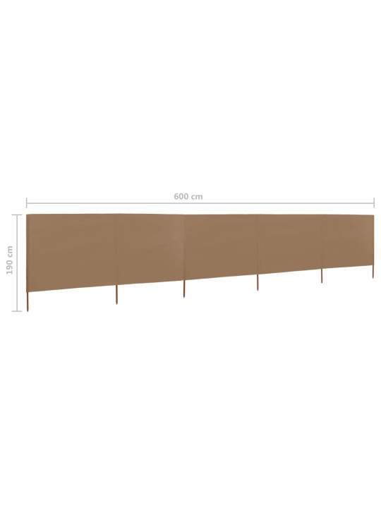 5dílná zástěna proti větru textil 600 x 160 cm taupe